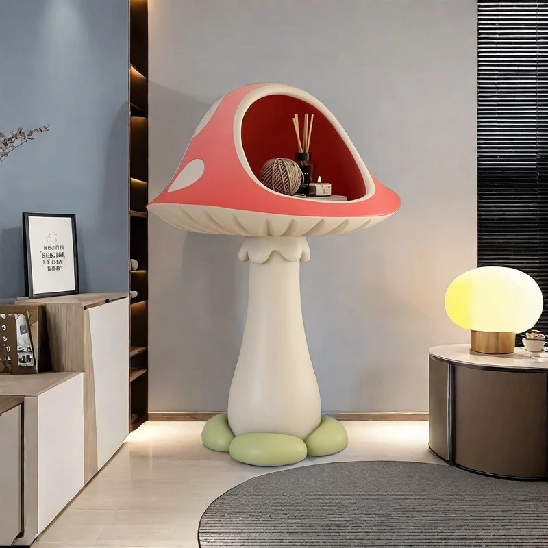电视柜旁落地大型摆件奶油风可爱蘑菇家居客厅装饰品乔迁新居礼物