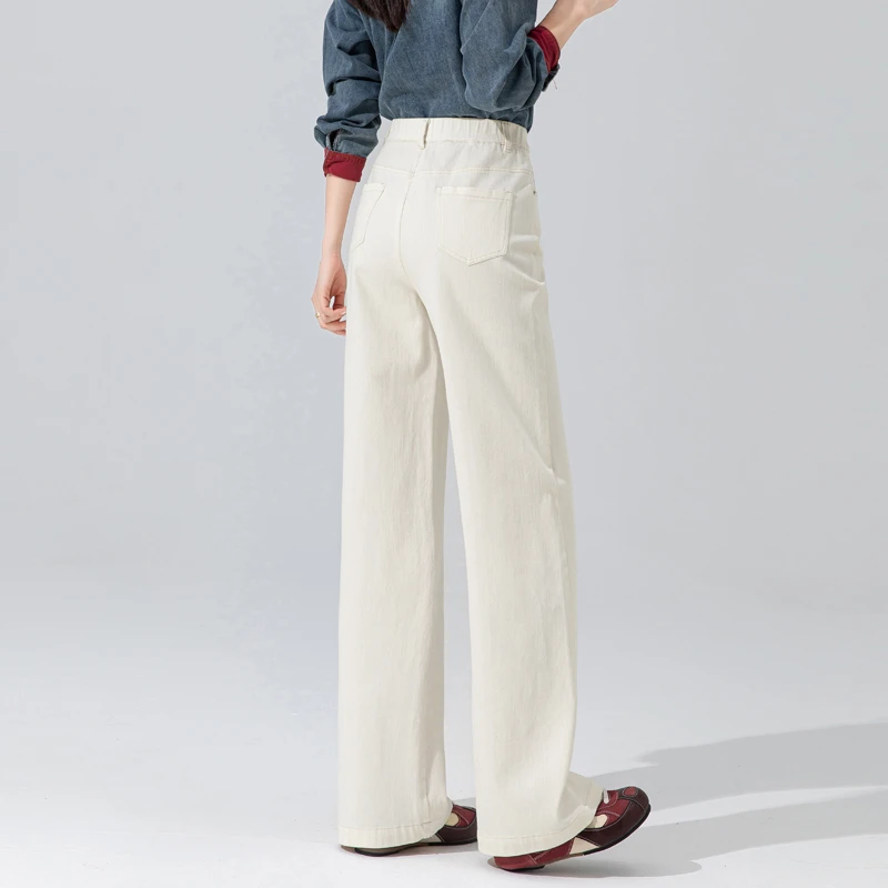 米白色直筒牛仔裤女款爆款2025新款秋季高级感高腰垂感窄版阔腿裤