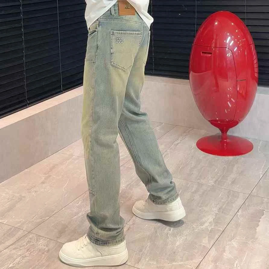 25S652   新款男士高端慵懒蓝色打磨微阔牛仔裤