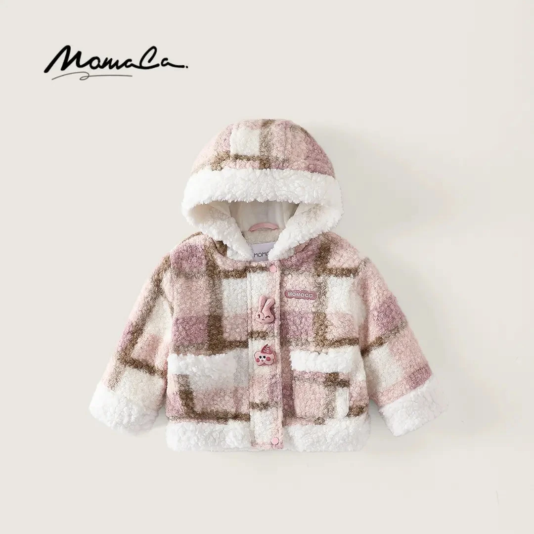 MOMOCO冬季新款女童洋气毛毛衣连帽百搭卡通外套加厚77880123010