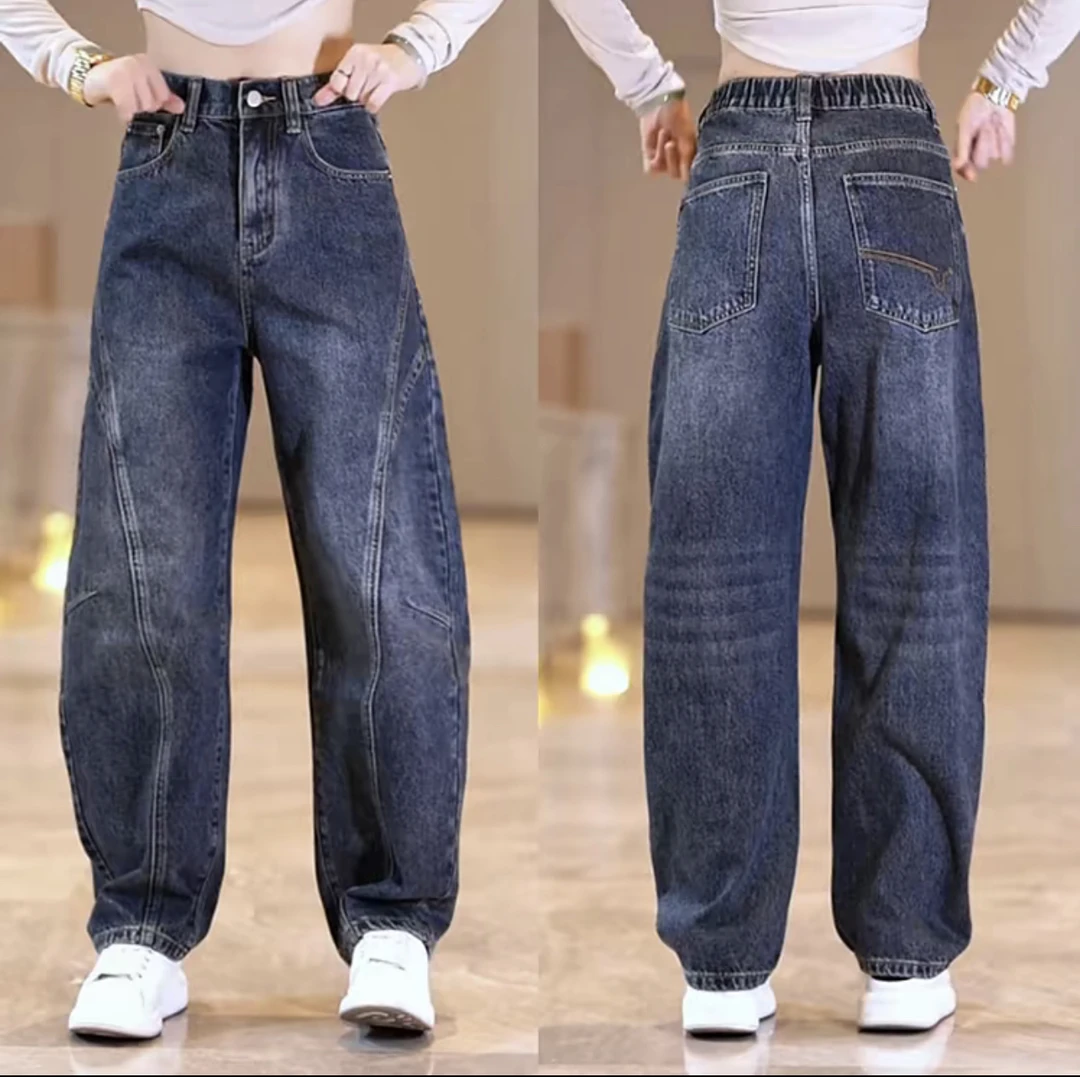 复古牛仔裤男士时尚韩版宽松休闲男款裤子美式高街潮流拼接弯刀裤