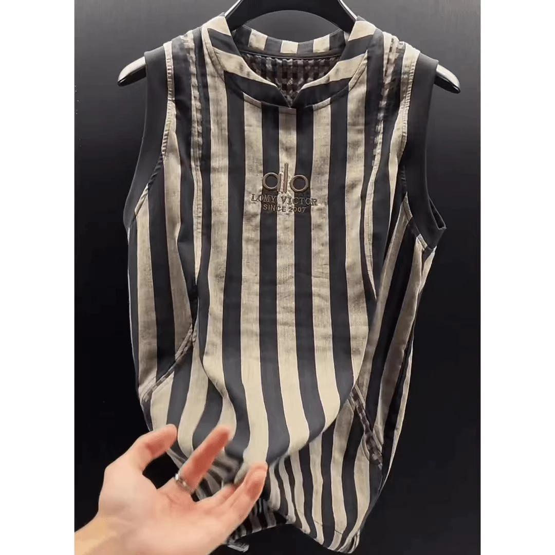 高品质欧洲站轻奢刺绣外穿背心男2025夏季新款无袖上衣百搭打底衫