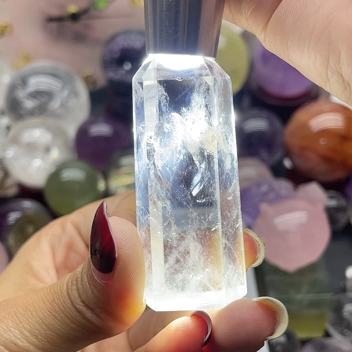 未镶嵌珠宝半成品水晶21蓝针白水晶柱高6.3宽2.4