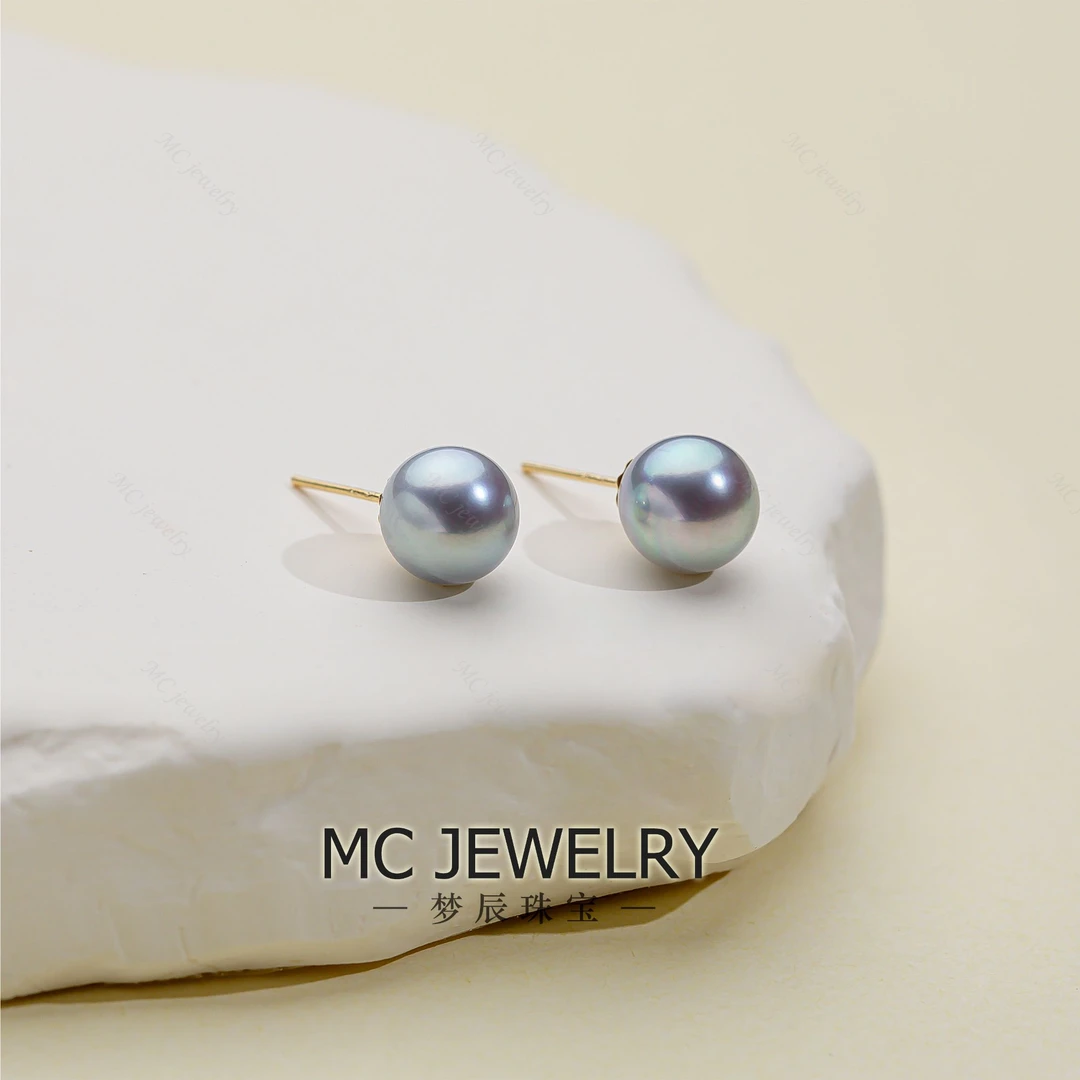 【真多麻耳钉】18k金 海水真多麻耳钉 7-8mm