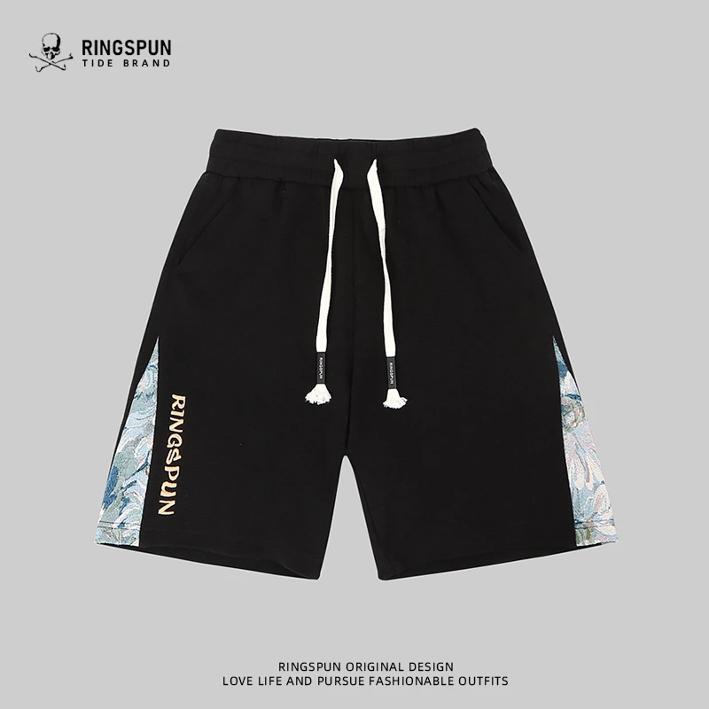 RS潮牌纯棉300g重磅刺绣短裤男夏季休闲五分裤情侣百搭