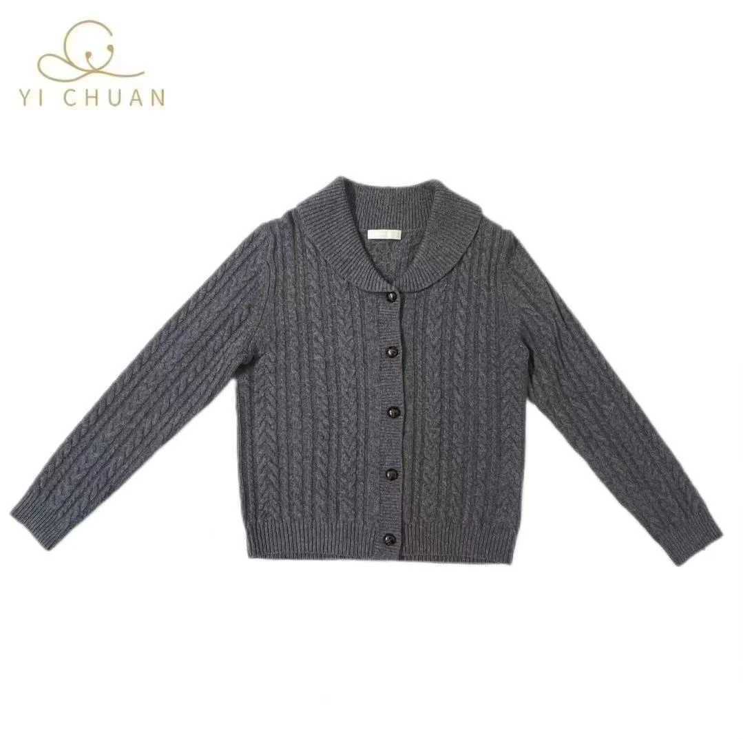 秋冬翻领女休闲风羊毛衫上衣