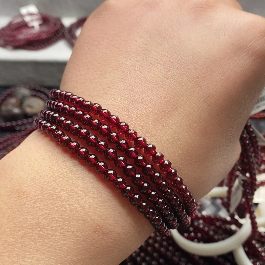 石榴石手链未镶嵌4.6mm老矿酒红天花板四圈