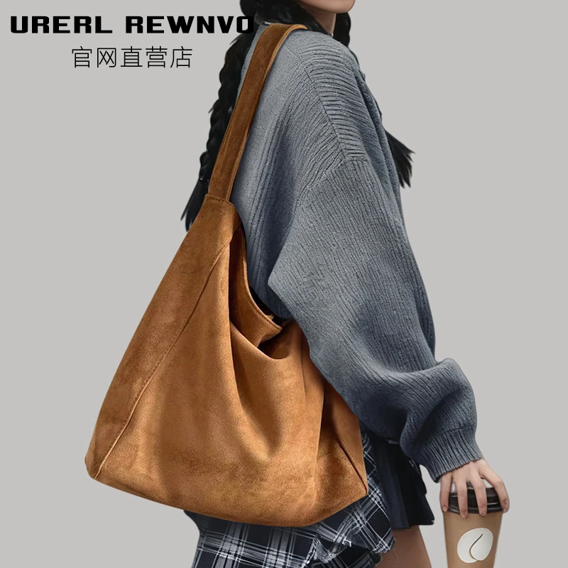URERL REWNVO麂皮绒托特包女2025新款复古通勤单肩包休闲托特包