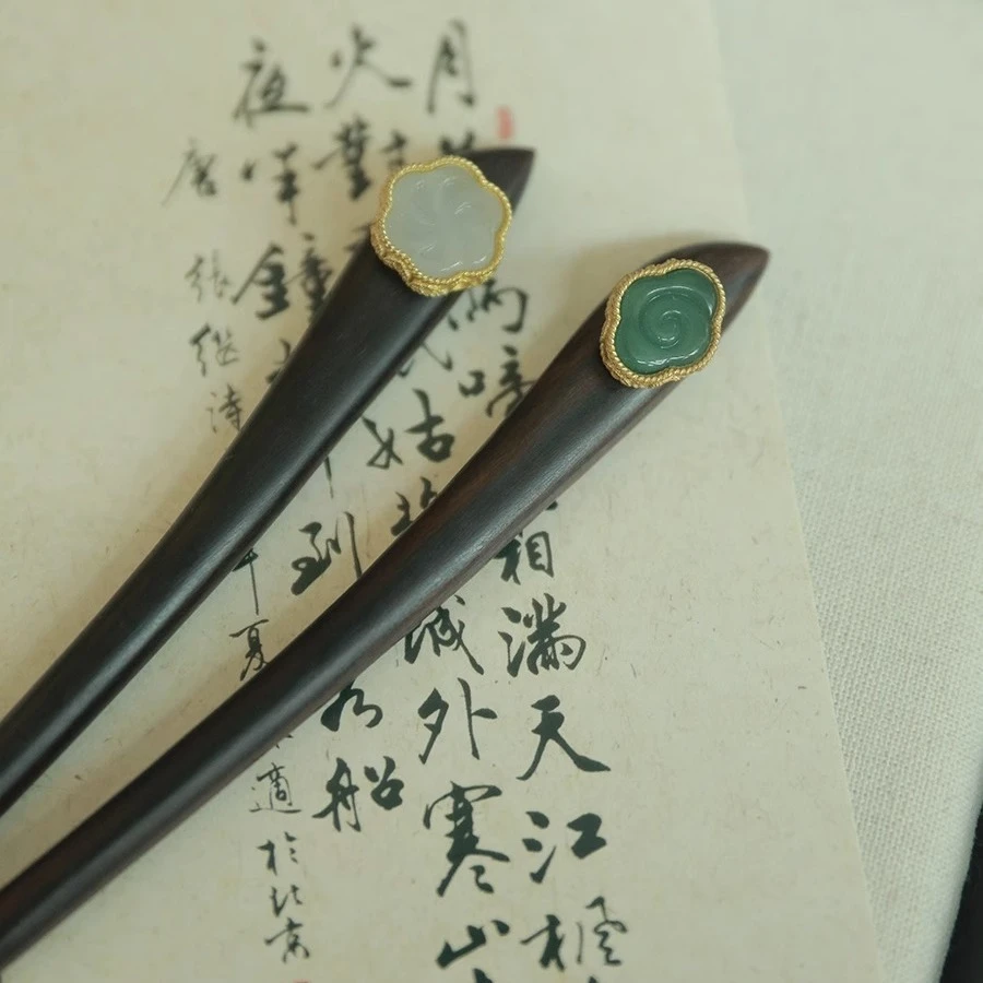 新中式简约黑檀木发簪高级感日常盘发簪子旗袍汉服头饰发饰