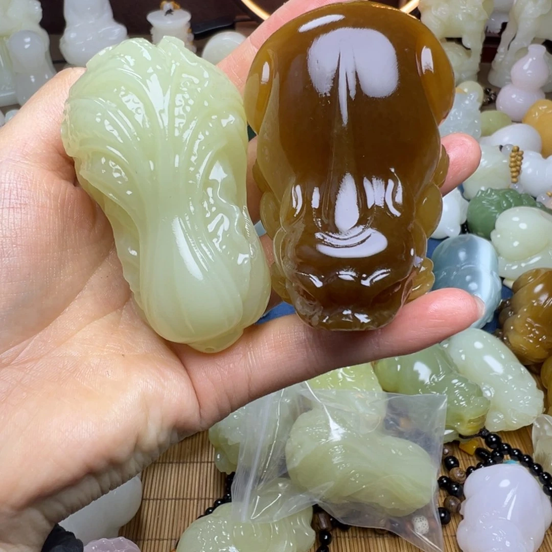 石材用****1手工雕刻白菜貔貅两个