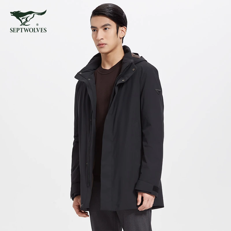 【线下同款】七匹狼男装反季冬季中长厚新国标拒水白鸭绒羽绒服8530