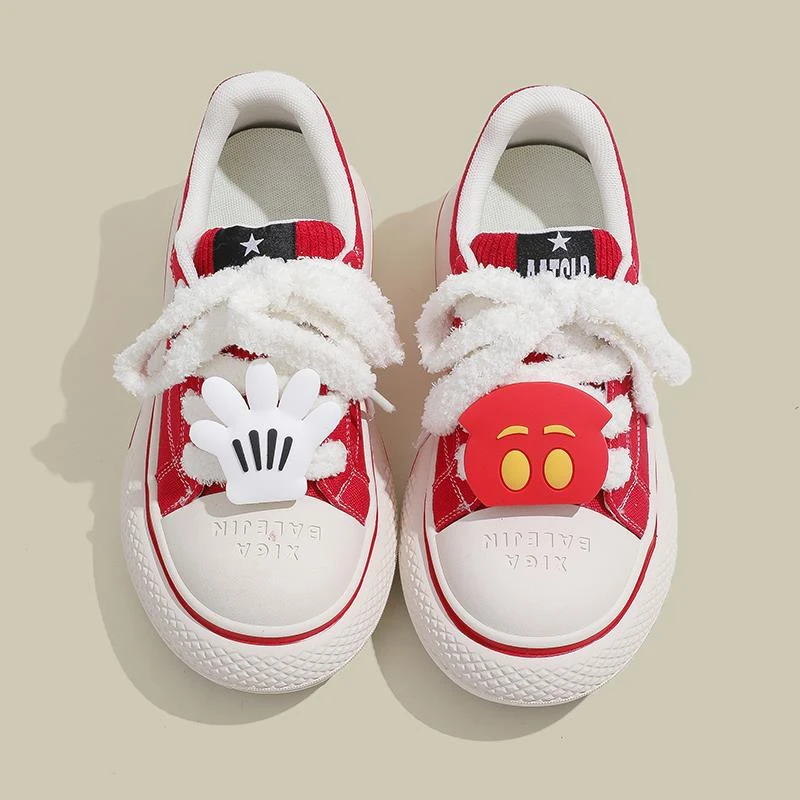 红色少女帆布鞋子厚底增高大头女鞋2025秋季新款透气学生板鞋爆款