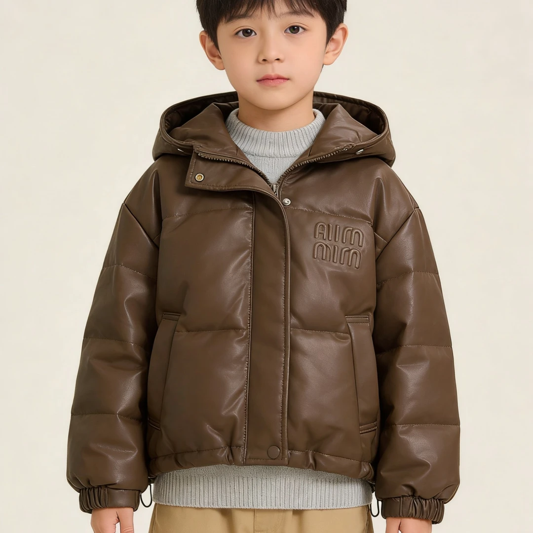 6203冬季男女童皮面加厚防风保暖免洗棉服外套冬款外搭