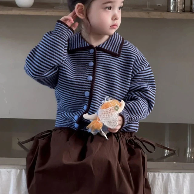 女童毛衣儿童春秋装2025新款超好看时尚条纹针织衫宝宝休闲开衫薄