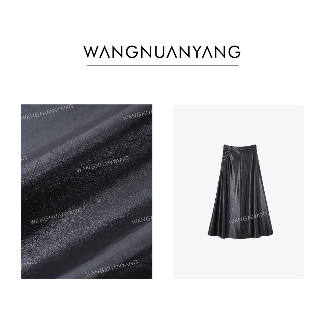 【王暖阳】束云腰|秋季高腰遮胯显瘦垂感长款A字皮裙
