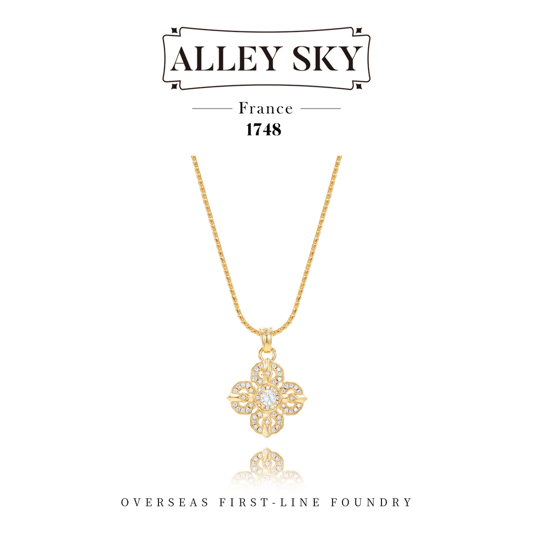 镀k金【四叶花契】Alley Sky秋冬设计感高级时尚复古轻奢项链F0289