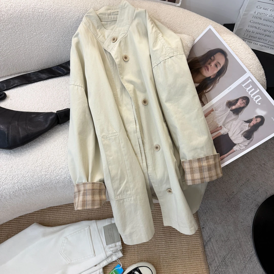 【初奢自制】牛货狠货复古立领风衣女中长款春装气质日系大衣高级感