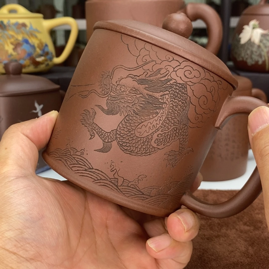 紫砂茶杯龙腾盛世盖杯