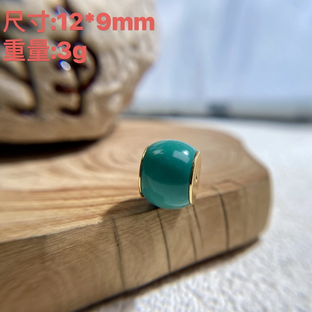 原矿湖北绿松石金镶玉化干净老形直切单珠