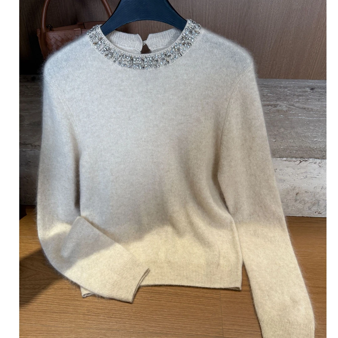 TANTAN 时尚宽松圆领烫钻秋冬针织衫3651