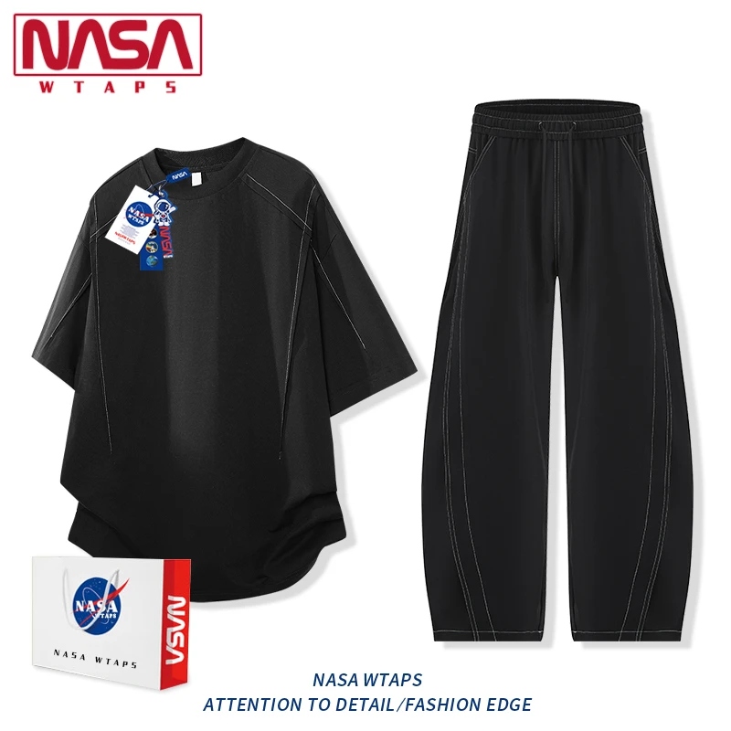 NASA WTAPS索罗娜冰丝短袖T恤套装男夏季清爽宽松短袖长裤两件套