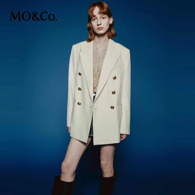 【诗语专属】MOCO春含绵羊毛精纺戗驳领垫肩宽肩西装外套MBD1BLA001