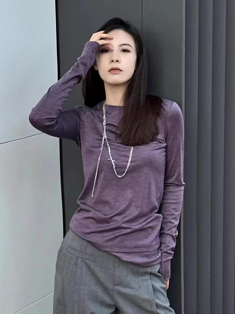 【商场同款】2025秋新款圆领修身天丝棉打底衫T恤女内搭上衣5300886