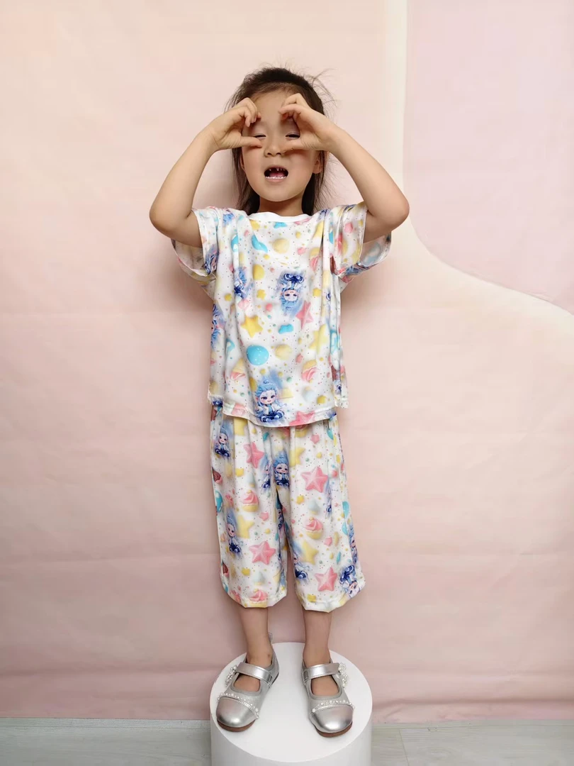2025夏季新款绵绸套装卡通透气休闲满印花薄款