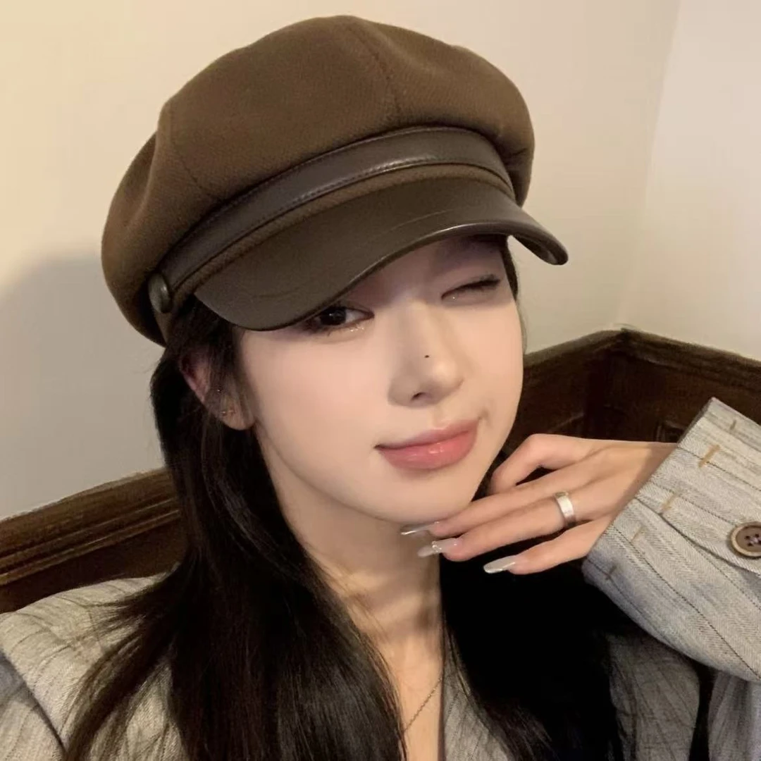 新款秋冬季时尚毛呢八角帽子女网红显脸小贝雷帽百搭鸭舌画家帽女