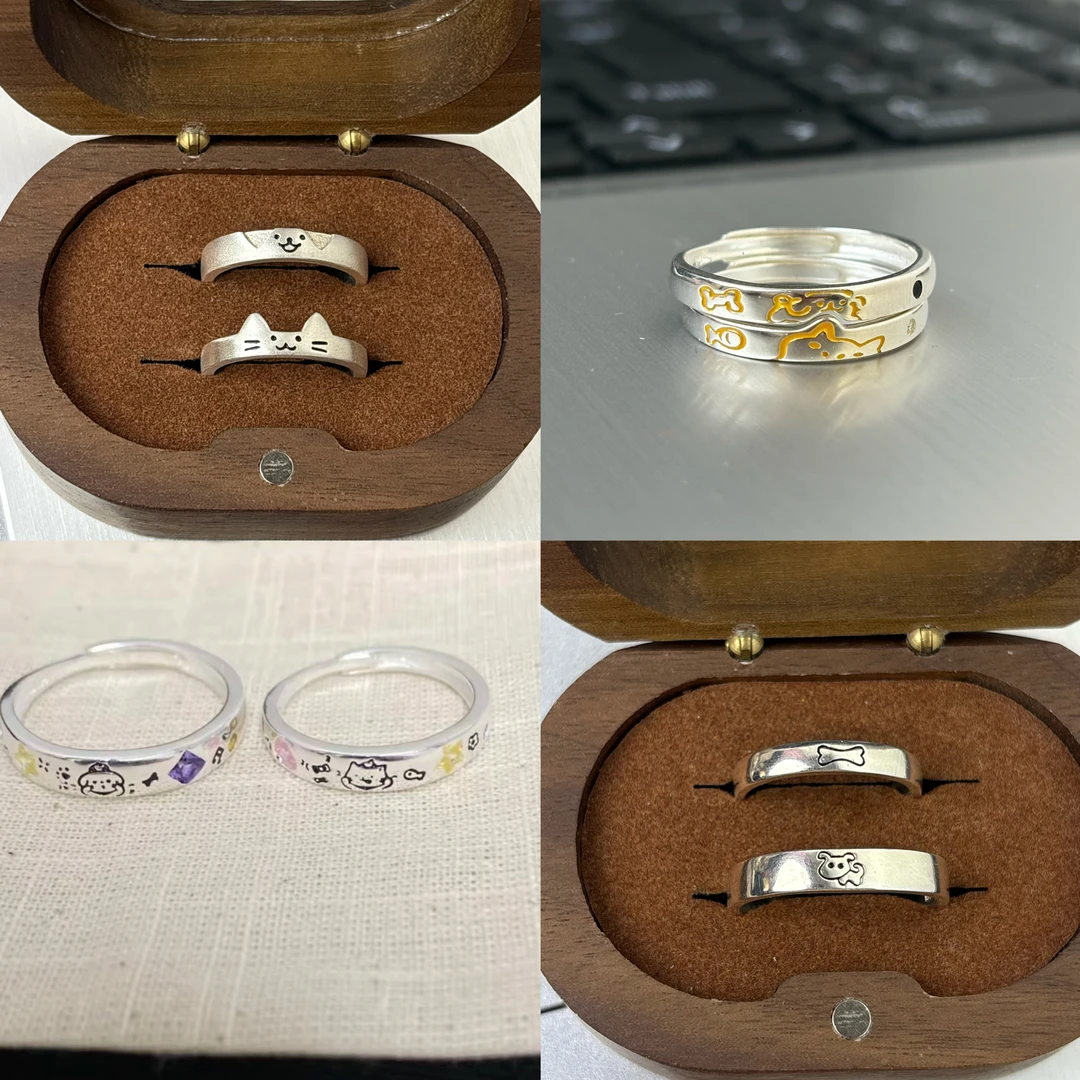 足银戒指 纯银足银999情侣戒指猫狗日记莫比乌斯足银戒指可调节