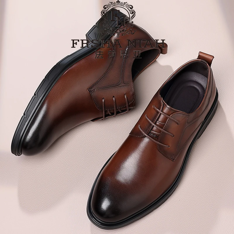 法莎尼亚新款男士皮鞋德比鞋男款商务正装真皮休闲透气男士德比鞋