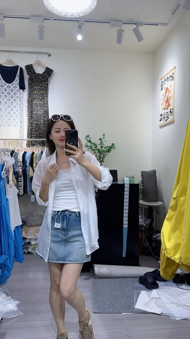 2025薄款白色防晒衬衫气质中长款两件套（实体店品质，跑量价）