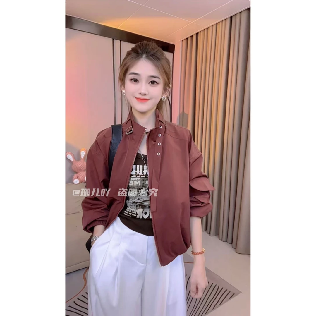 韩版工装风短款冲锋衣立领风衣外套女2025春秋新款小个子宽松夹克