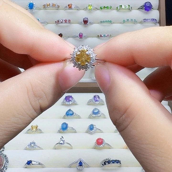银S925镶嵌戒指烟晶
