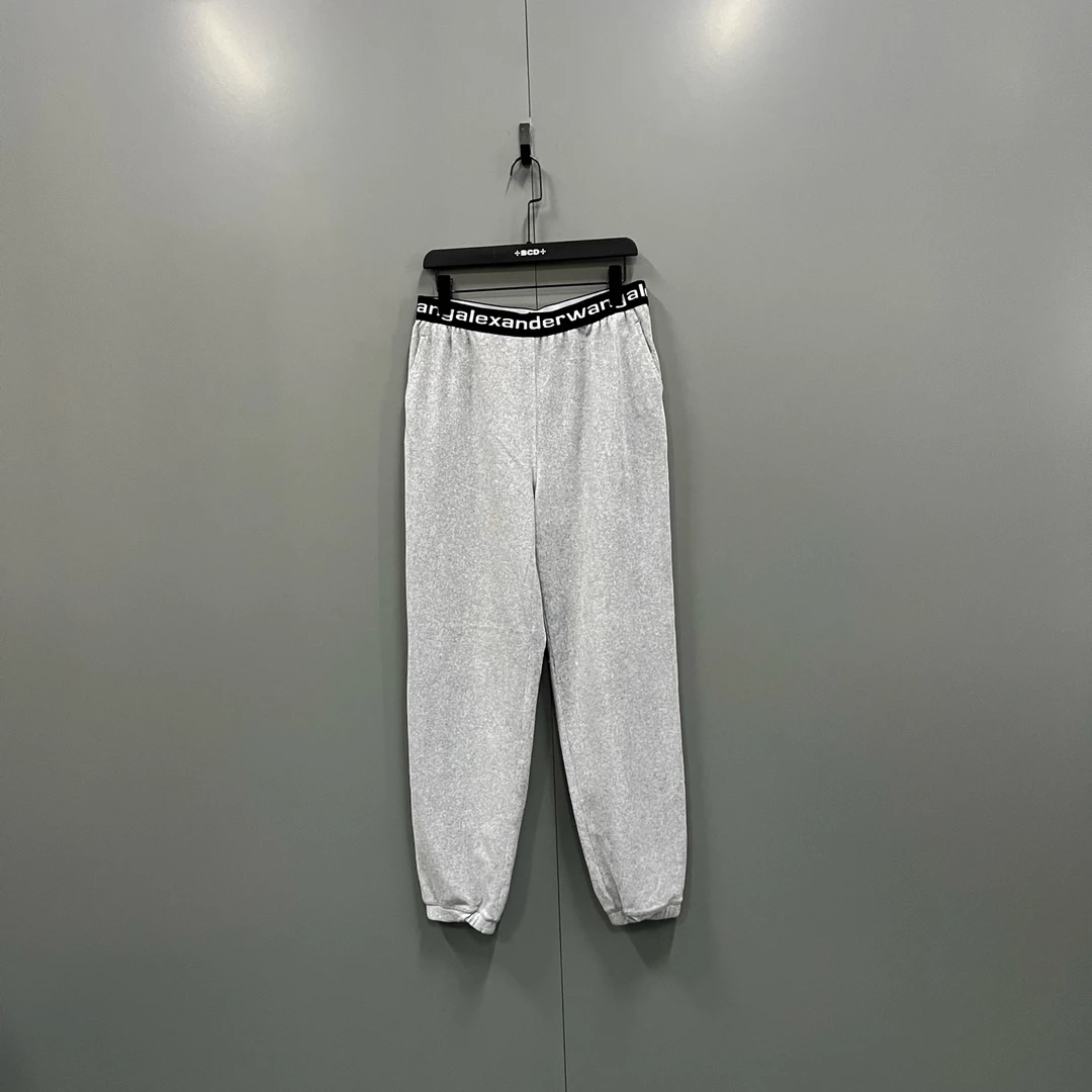 95新 ALEXANDER WANG zz1 灰色串标logo灯芯绒卫裤 M码/610617