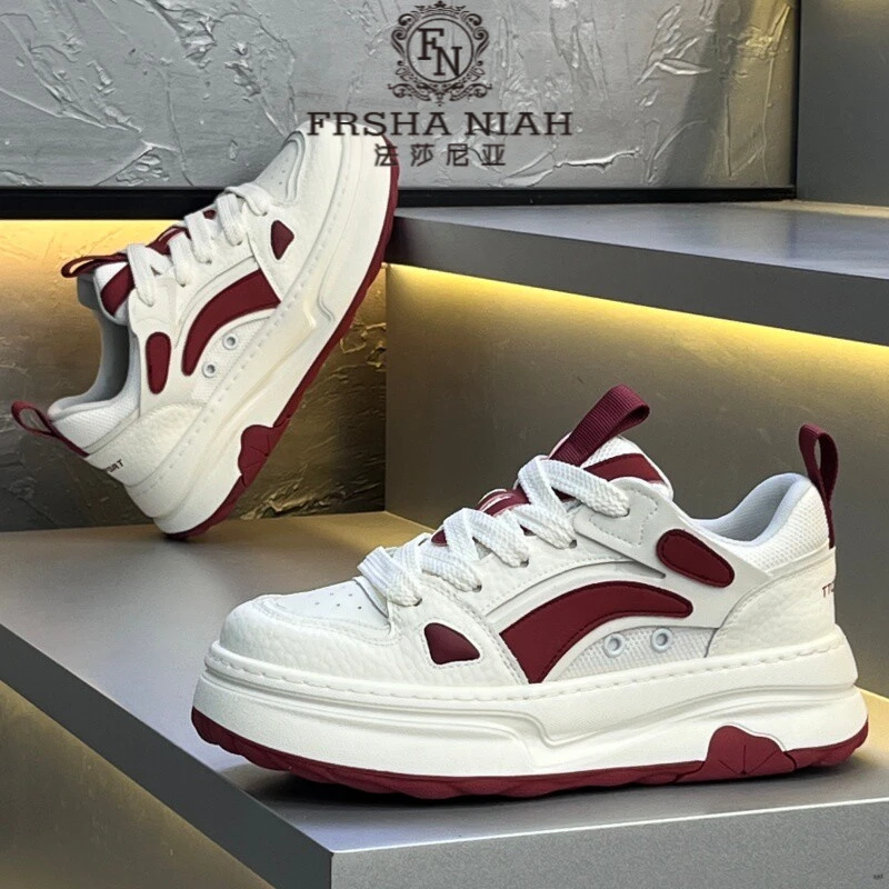 法莎尼亚轻奢男鞋秋季新款板鞋拼色系带休闲鞋透气皮面低帮小白鞋