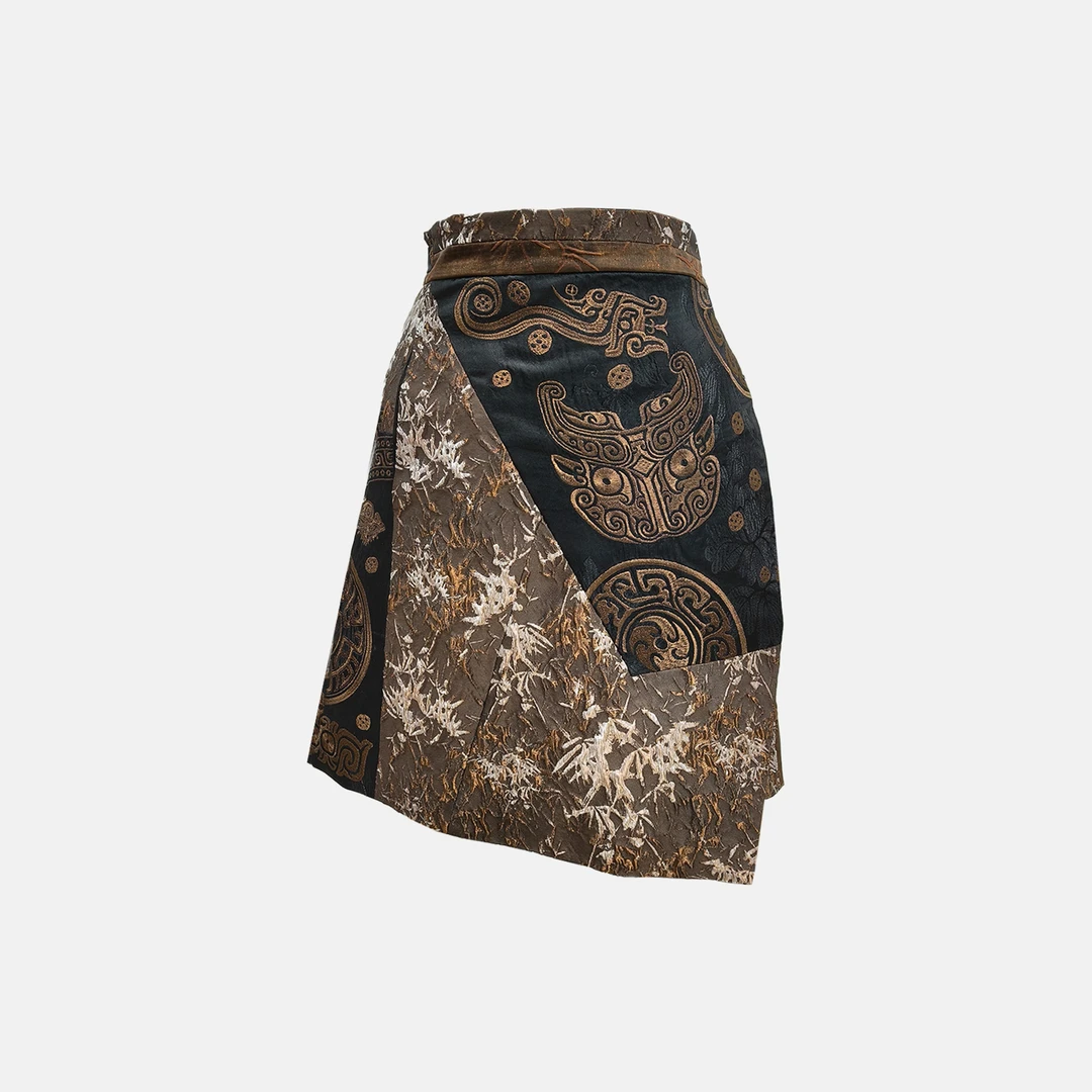 【錾绣浮华】老缎浮雕金绣半裙DB-Q250061