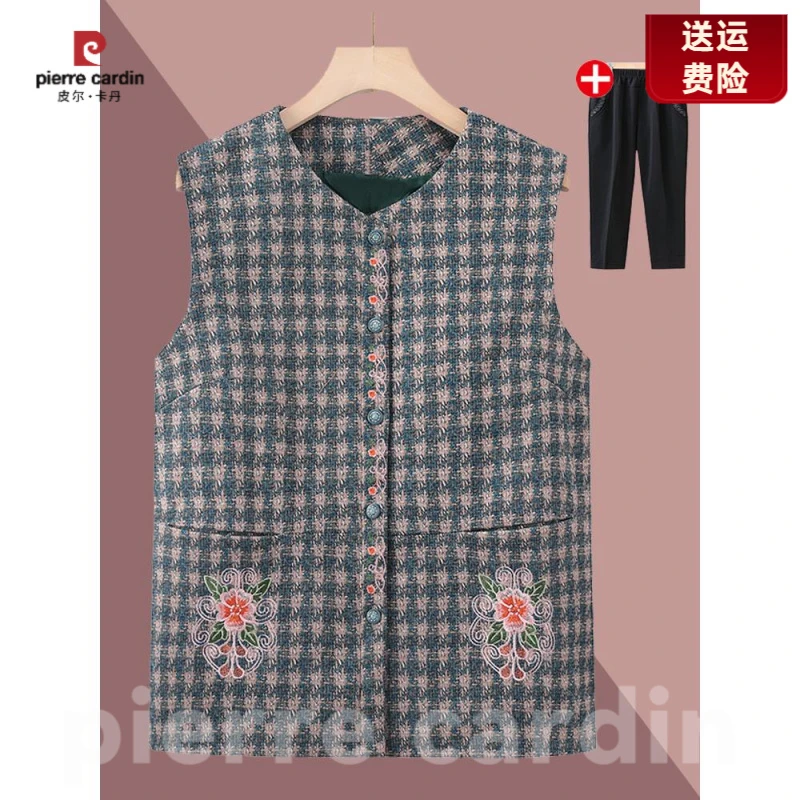 皮尔卡丹中老年人春装马甲女奶奶外穿背心妈妈秋冬薄款马夹老人老