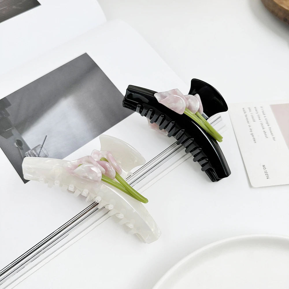 ins风简约气质醋酸鲨鱼夹个性立体马蹄莲盘发抓夹高级感盘发抓夹