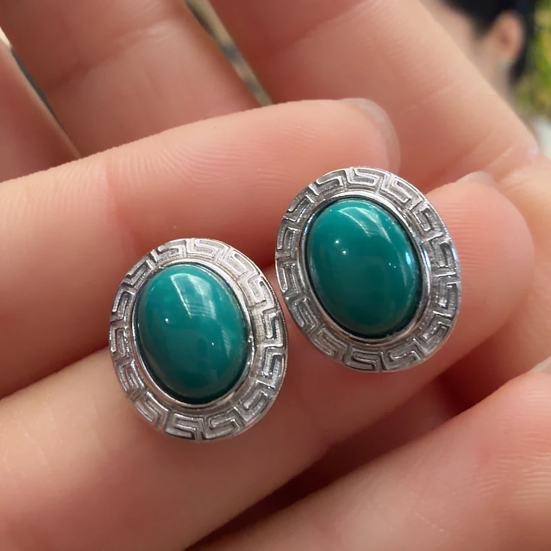 绿松石银S925镶嵌耳饰