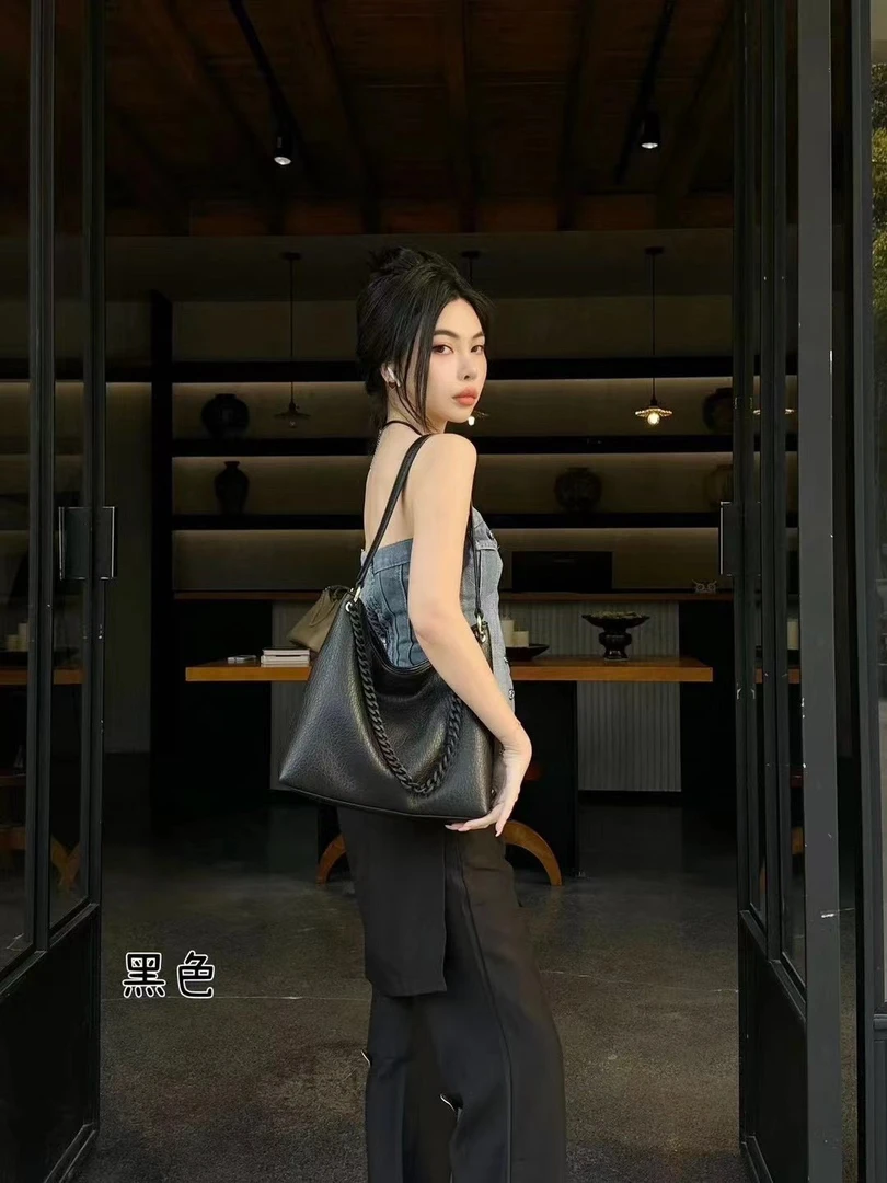 简约时尚百搭单肩斜挎荔枝纹托特大包