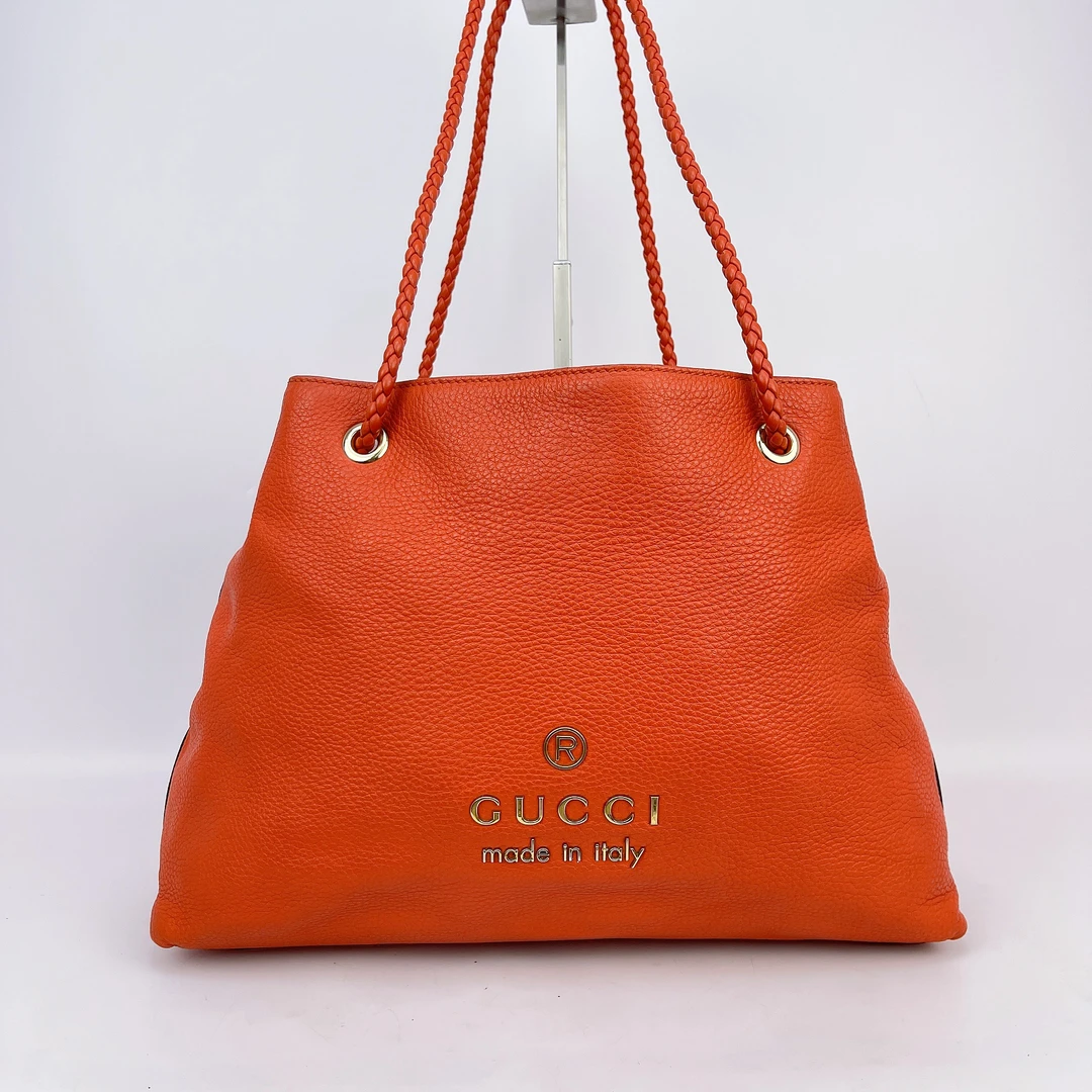 95新 GUCCI/古驰 古驰 桔色牛皮单肩包底长35 F535