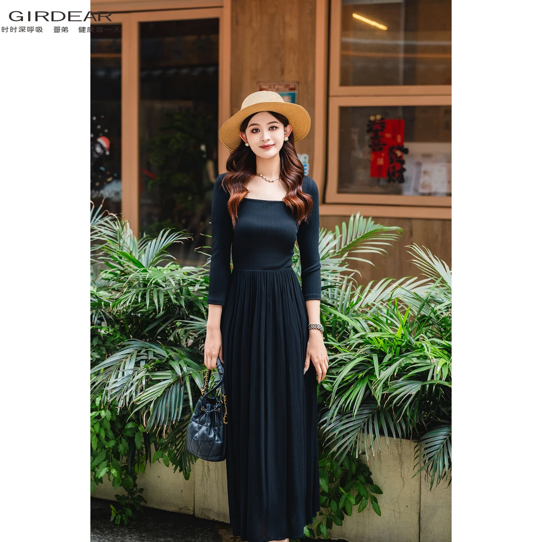 GIRDEAR/哥弟春夏新款气质小黑裙法式优雅修身显瘦连衣裙1500542