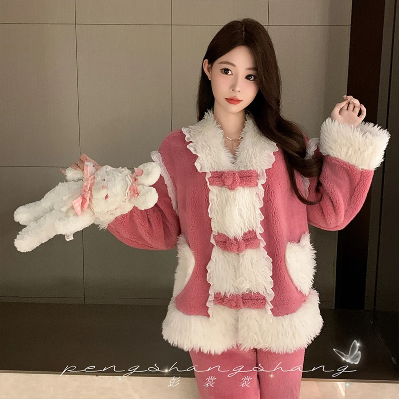彭裳裳【草莓甜心】冬装上新女士加厚保暖睡衣时尚甜美家居服套装