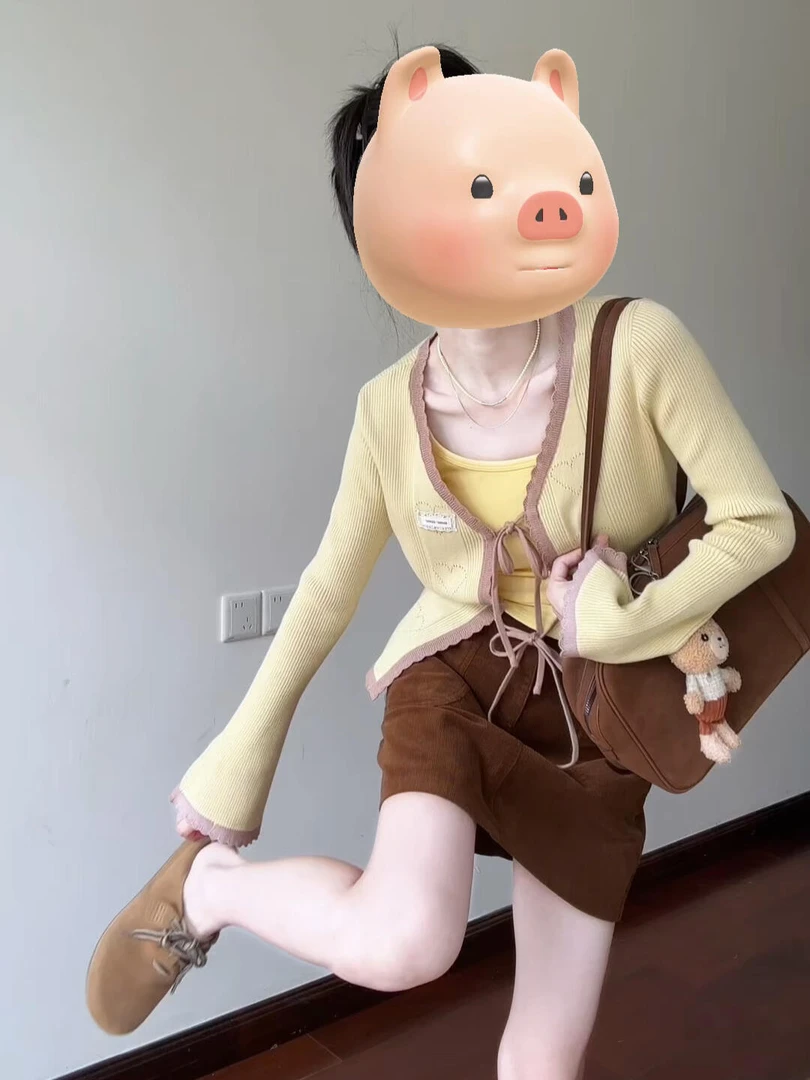 韩系甜美风黄色针织开衫女2025秋季新款小个子修身显瘦长袖上衣潮