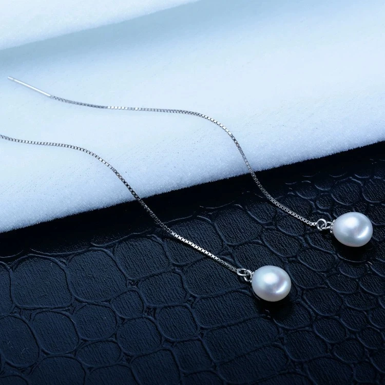 头档AK6A+极强光滴水型珍珠长耳线6-7mmS925