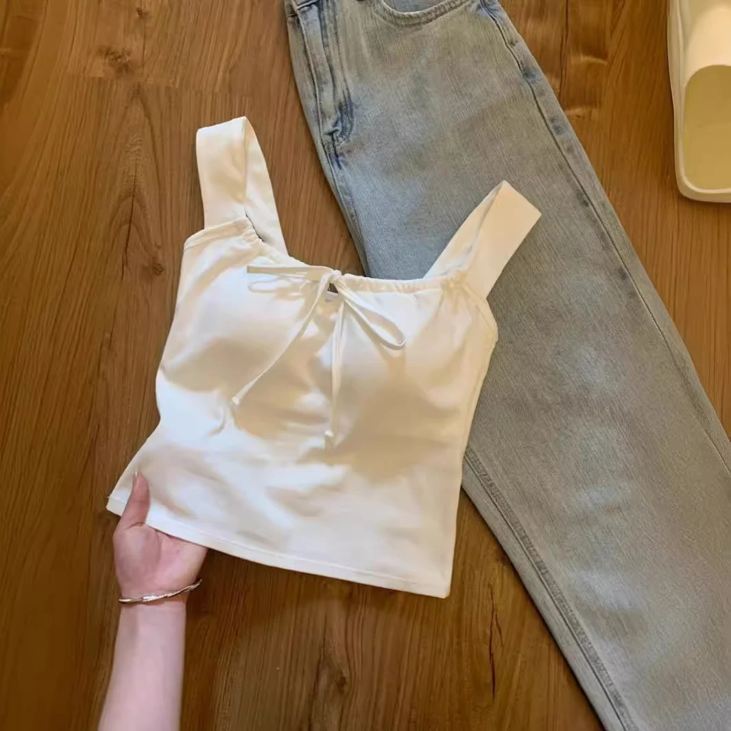 设计感系带无袖背心女夏季带胸垫外穿内搭小吊带短款修身甜辣上衣