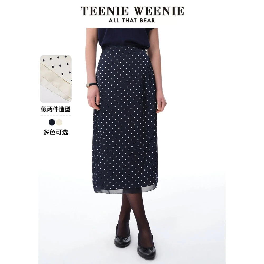 TeenieWeenie小熊25春夏新款复古摩登波点雪纺半身裙TTWH256317N