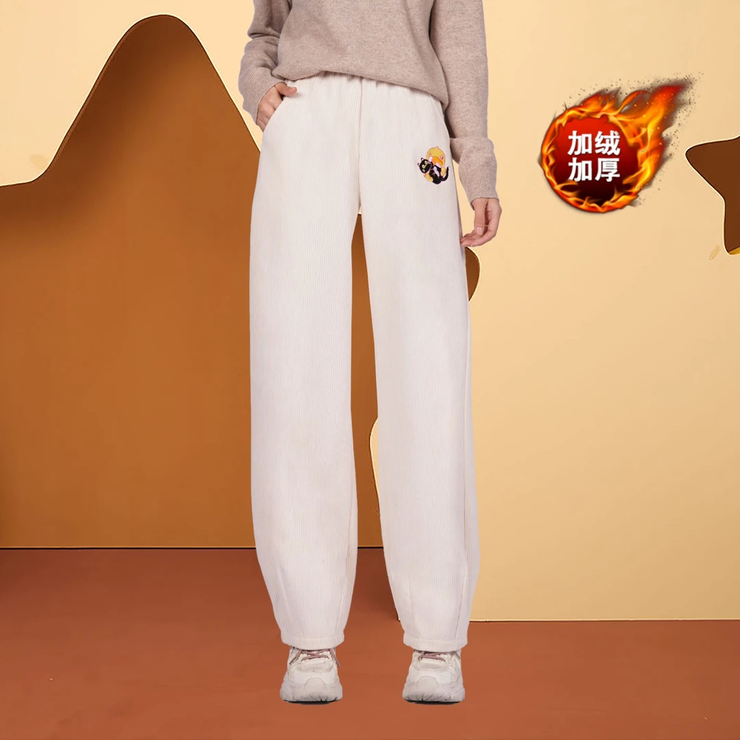 【加绒加厚裤子】B.Duck小黄鸭趣味猫咪2025冬季新款肌理感直筒裤