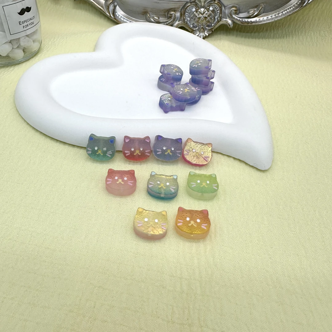 定制磨砂幻彩渐变色KT猫头通孔Diy配件